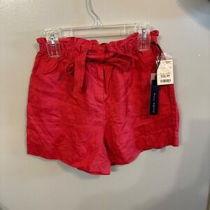 NWT Willi Smith Red Linen Shorts with‎ Elastic Waistband (Women's 6)
